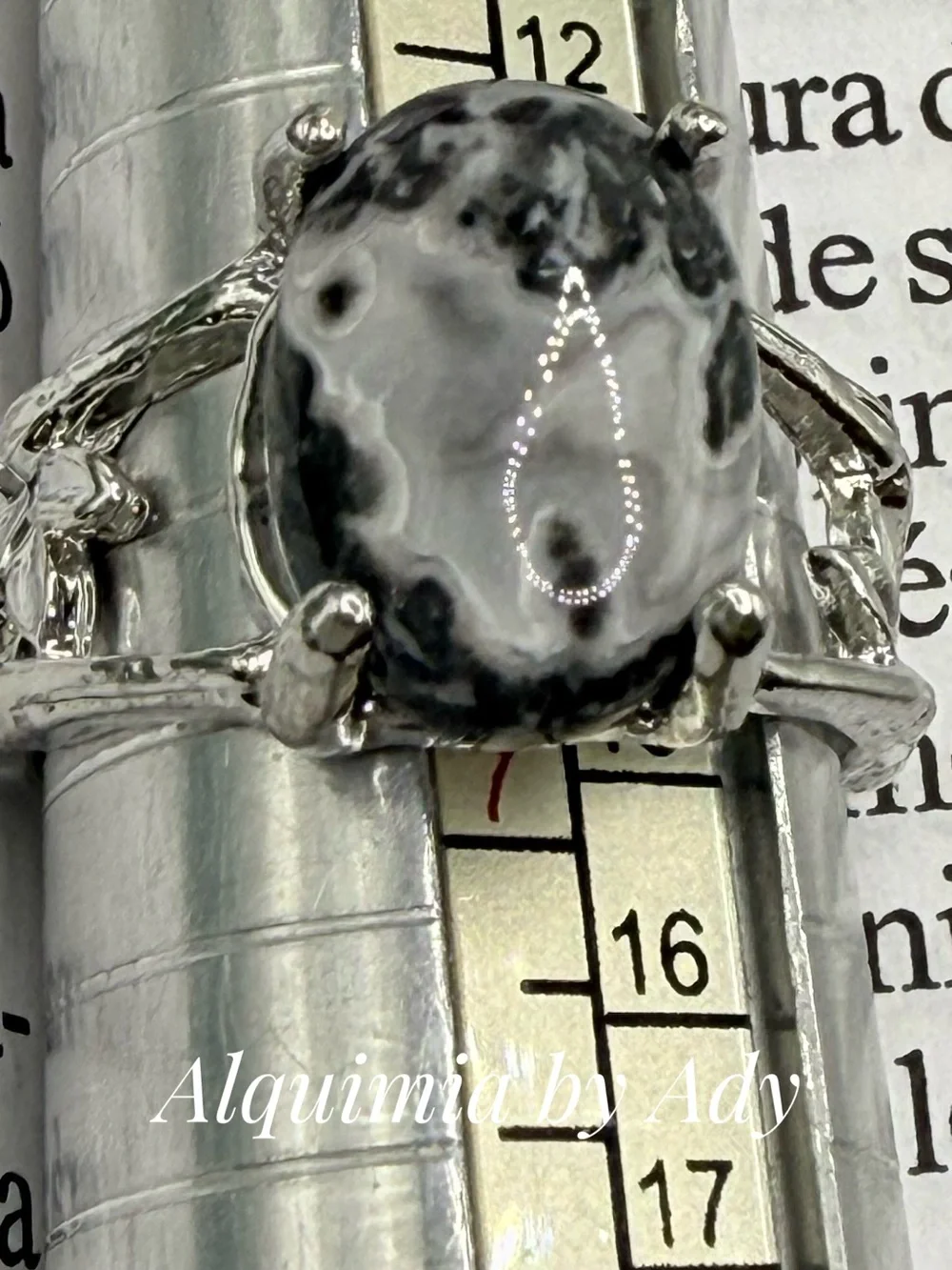 Silver Black agate Oval Ring